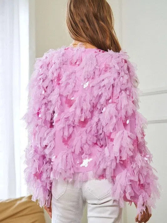 Fashion is Art Tiered Fluffy Ruffle Long Sleeve Party Jacket-Women's Clothing-Shop Z & Joxa