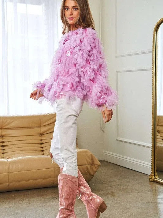 Fashion is Art Tiered Fluffy Ruffle Long Sleeve Party Jacket-Women's Clothing-Shop Z & Joxa