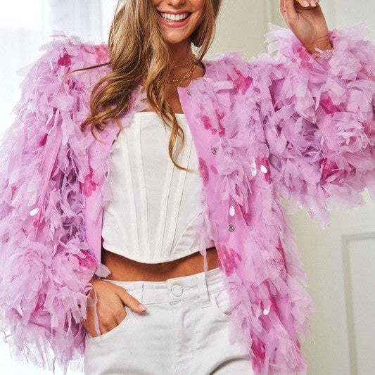 Fashion is Art Tiered Fluffy Ruffle Long Sleeve Party Jacket-Women's Clothing-Shop Z & Joxa