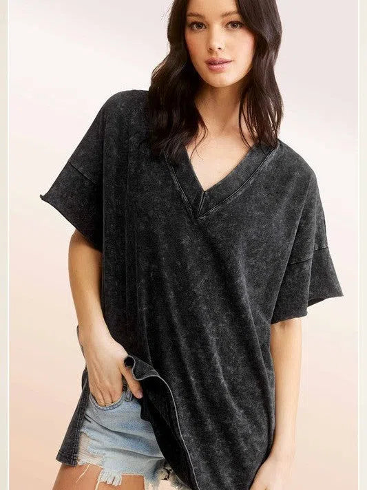 Fashion is a Journey Mineral Washed Oversized Short Sleeve Top-Women's Clothing-Shop Z & Joxa