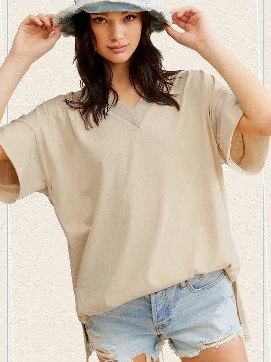 Fashion is a Journey Mineral Washed Oversized Short Sleeve Top-Women's Clothing-Shop Z & Joxa