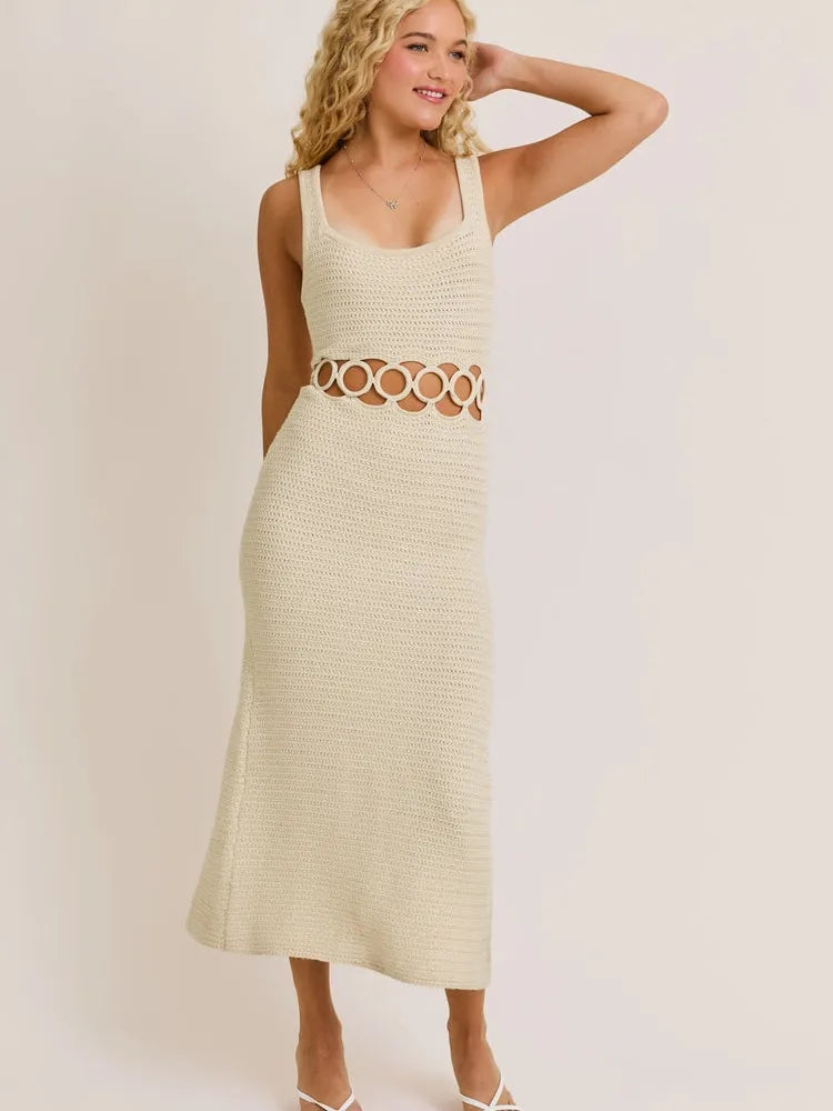Fashion Is An Attitude Square Neck Sleeveless Crochet Midi Dress