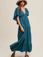 Fashion is an Attitude V-Neck Ruffle Sleeve Flowy Maxi Dress-Women's Clothing-Shop Z & Joxa