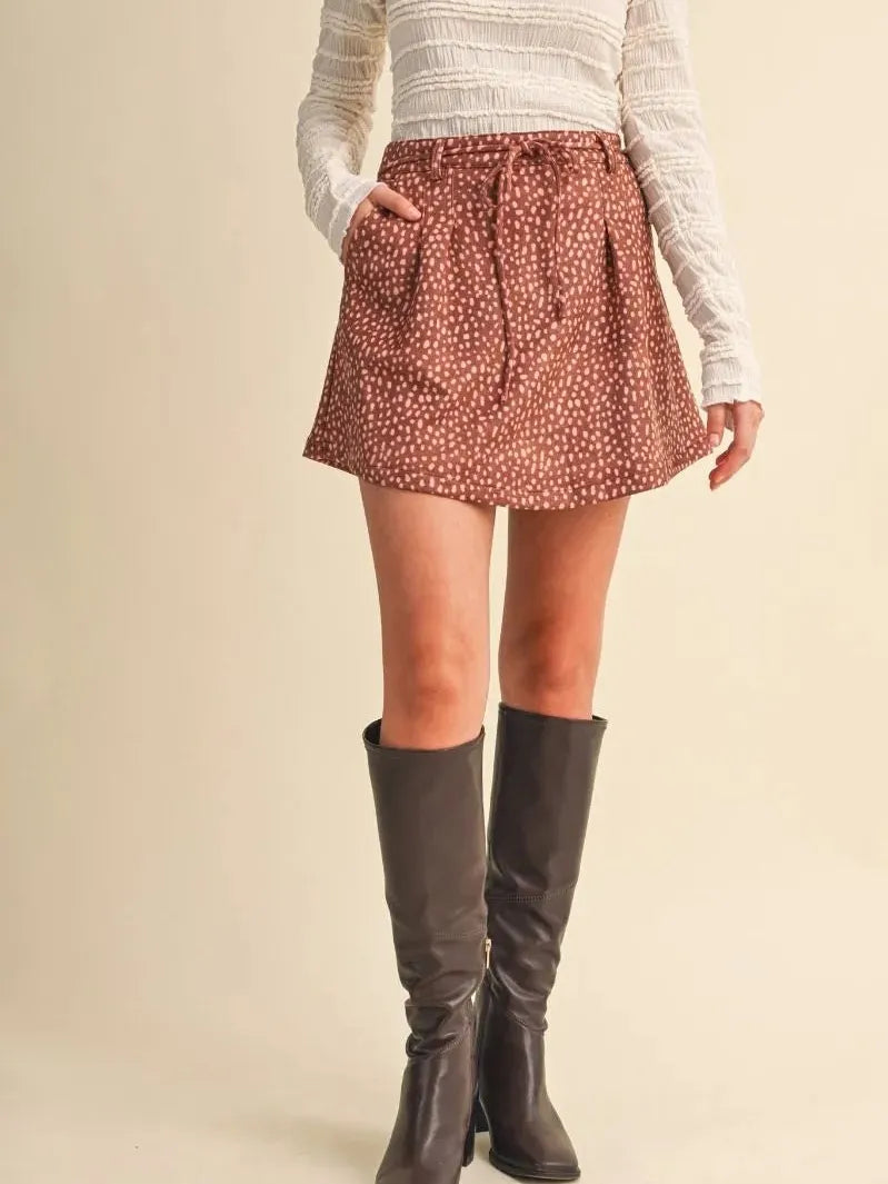 Fawn Over Me Amber Fawn Print Tie Waist Skort-Women's Skirts & Skorts-Shop Z & Joxa