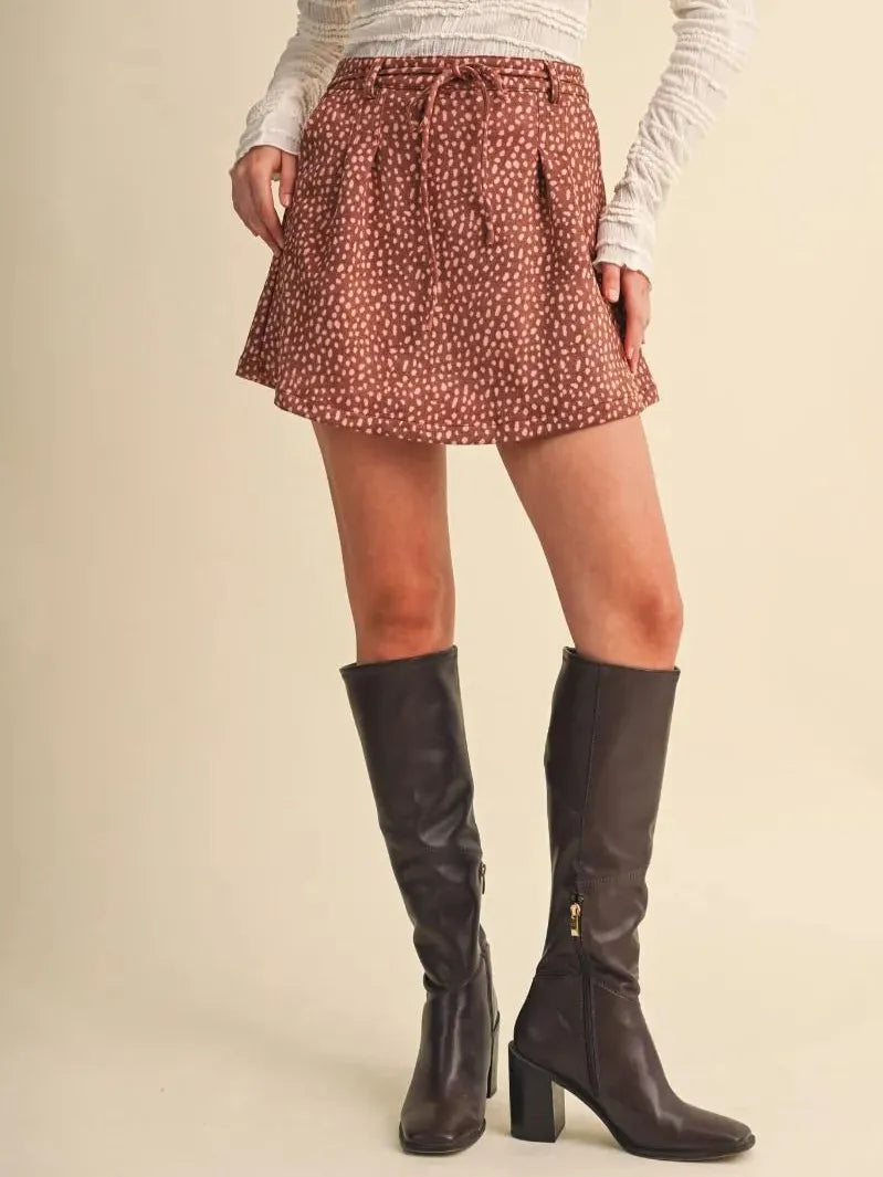 Fawn Over Me Amber Fawn Print Tie Waist Skort-Women's Skirts & Skorts-Shop Z & Joxa