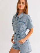 Fearless Heart Short Sleeve Denim Romper-Women's Clothing-Shop Z & Joxa