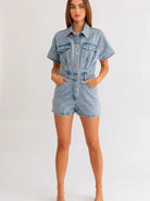 Fearless Heart Short Sleeve Denim Romper-Women's Clothing-Shop Z & Joxa