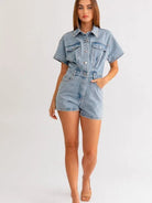 Fearless Heart Short Sleeve Denim Romper-Women's Clothing-Shop Z & Joxa