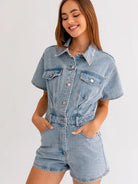 Fearless Heart Short Sleeve Denim Romper-Women's Clothing-Shop Z & Joxa