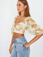 Fearless and Fabulous Chiffon Balloon Sleeved Bustier Crop Top-Women's Clothing-Shop Z & Joxa