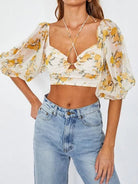 Fearless and Fabulous Chiffon Balloon Sleeved Bustier Crop Top-Women's Clothing-Shop Z & Joxa