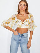 Fearless and Fabulous Chiffon Balloon Sleeved Bustier Crop Top-Women's Clothing-Shop Z & Joxa