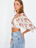 Fearless and Fabulous Chiffon Balloon Sleeved Bustier Crop Top-Women's Clothing-Shop Z & Joxa