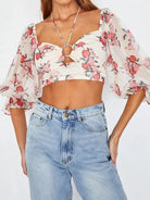 Fearless and Fabulous Chiffon Balloon Sleeved Bustier Crop Top-Women's Clothing-Shop Z & Joxa