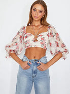 Fearless and Fabulous Chiffon Balloon Sleeved Bustier Crop Top-Women's Clothing-Shop Z & Joxa