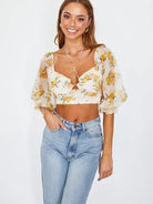 Fearless and Fabulous Chiffon Balloon Sleeved Bustier Crop Top-Women's Clothing-Shop Z & Joxa