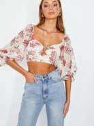 Fearless and Fabulous Chiffon Balloon Sleeved Bustier Crop Top-Women's Clothing-Shop Z & Joxa