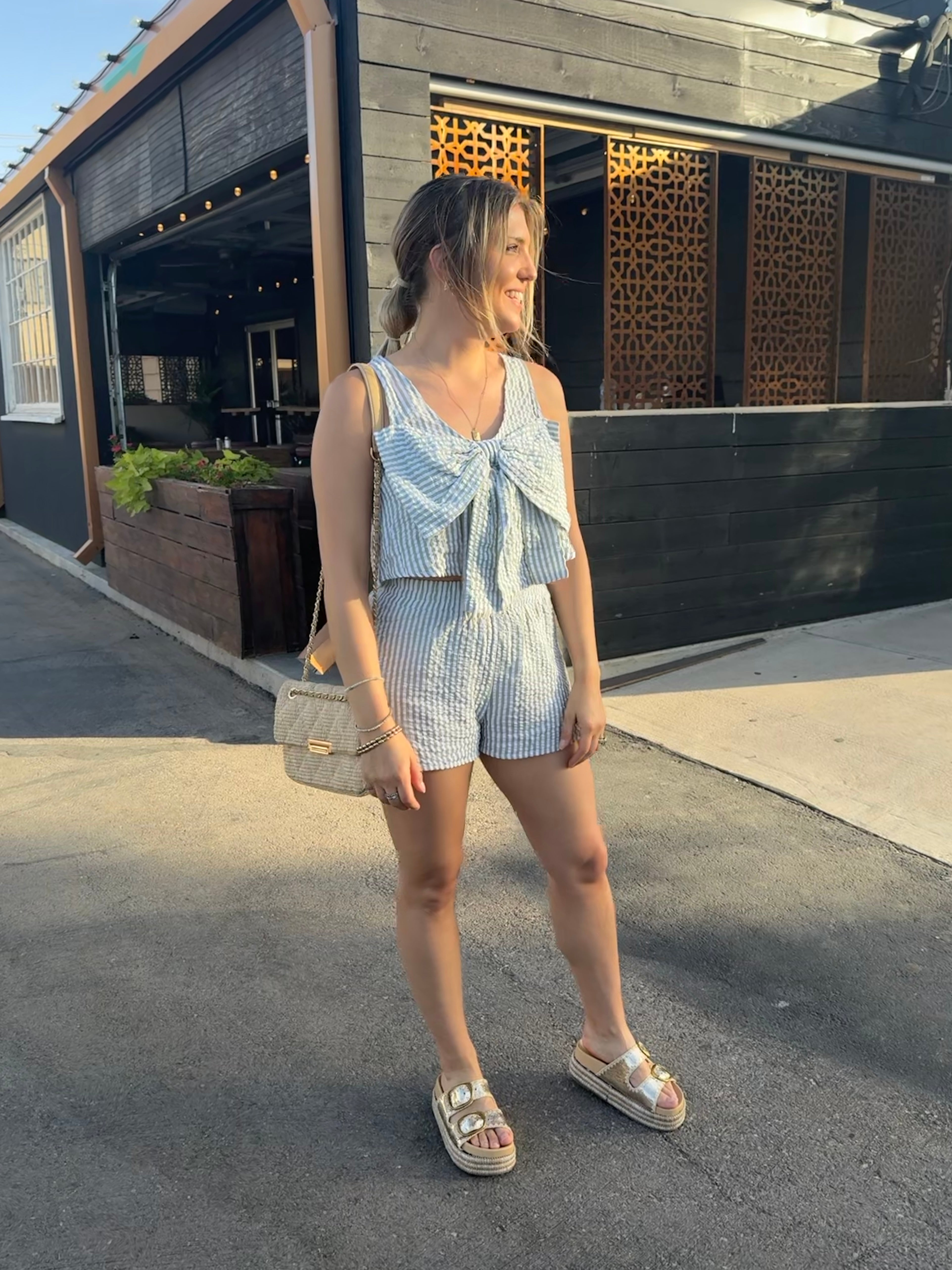 Feeling Cute Striped Set with Bow Top and Matching Shorts-Women's Sets-Shop Z & Joxa