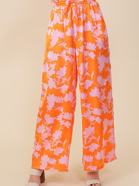 Feeling Tropical Flowy Wide Leg Pants with Drawstring Waist-Women's Clothing-Shop Z & Joxa
