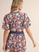 Field of Dreams Blue Floral Bubble Sleeve Romper-Women's Rompers-Shop Z & Joxa
