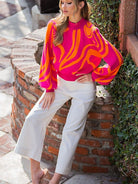 Find Your Swirl Mock Neck Sweater with Bubble Sleeves-Women's Clothing-Shop Z & Joxa