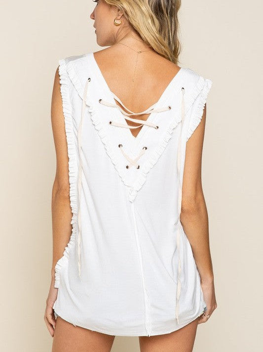 Flawed and Unfiltered Crisscross Lace-up Open Back Tank Top-Women's Clothing-Shop Z & Joxa