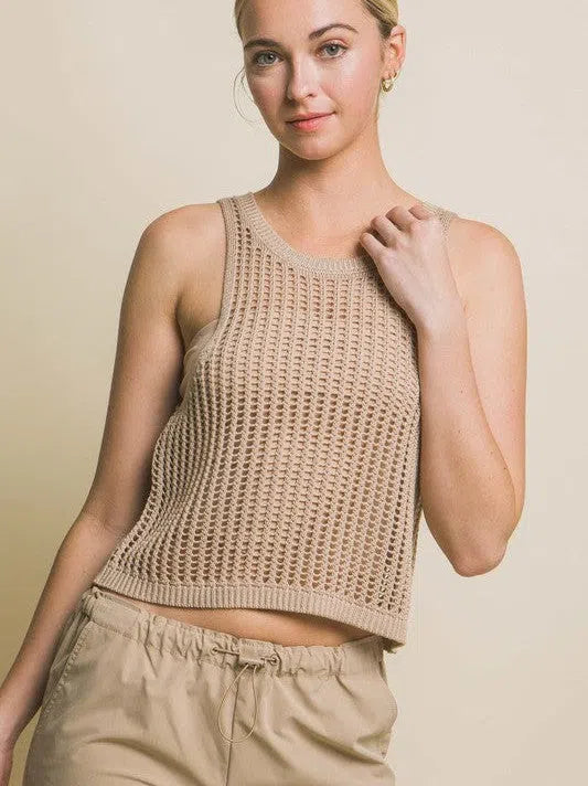 Flawless Flaws Sleeveless Open Knit Crop Top-Women's Clothing-Shop Z & Joxa