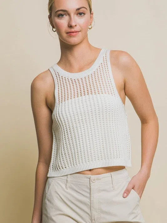 Flawless Flaws Sleeveless Open Knit Crop Top-Women's Clothing-Shop Z & Joxa