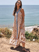 Floral Charm Mixed Print V-Neck Sleeveless Maxi Dress-Women's Clothing-Shop Z & Joxa