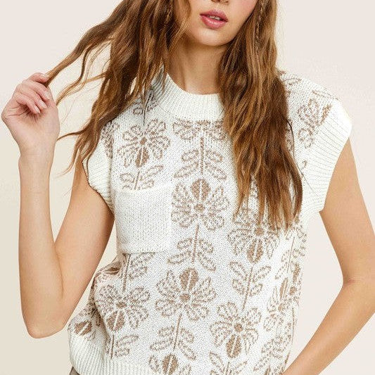 Floral Fantasies Sleeveless Floral Sweater Top