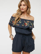 Floral Rose Off Shoulder Romper-Women's Clothing-Shop Z & Joxa