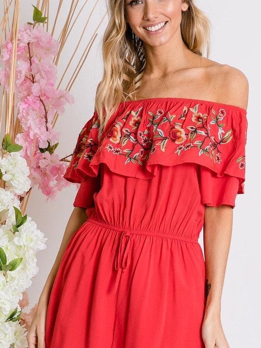 Floral Rose Off Shoulder Romper-Women's Clothing-Shop Z & Joxa