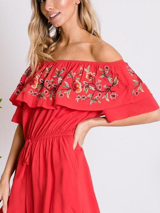 Floral Rose Off Shoulder Romper-Women's Clothing-Shop Z & Joxa