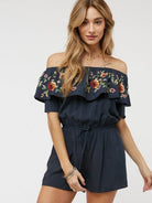 Floral Rose Off Shoulder Romper-Women's Clothing-Shop Z & Joxa
