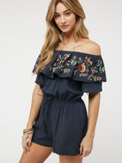 Floral Rose Off Shoulder Romper-Women's Clothing-Shop Z & Joxa