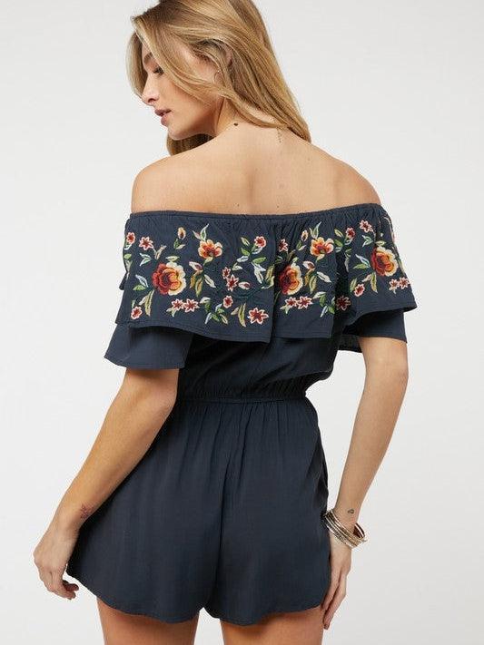 Floral Rose Off Shoulder Romper-Women's Clothing-Shop Z & Joxa