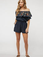 Floral Rose Off Shoulder Romper-Women's Clothing-Shop Z & Joxa