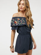 Floral Rose Off Shoulder Romper-Women's Clothing-Shop Z & Joxa