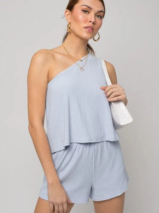 Flowy Layered One Shoulder Layered Top Romper-Women's Clothing-Shop Z & Joxa