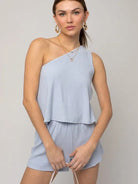 Flowy Layered One Shoulder Layered Top Romper-Women's Clothing-Shop Z & Joxa