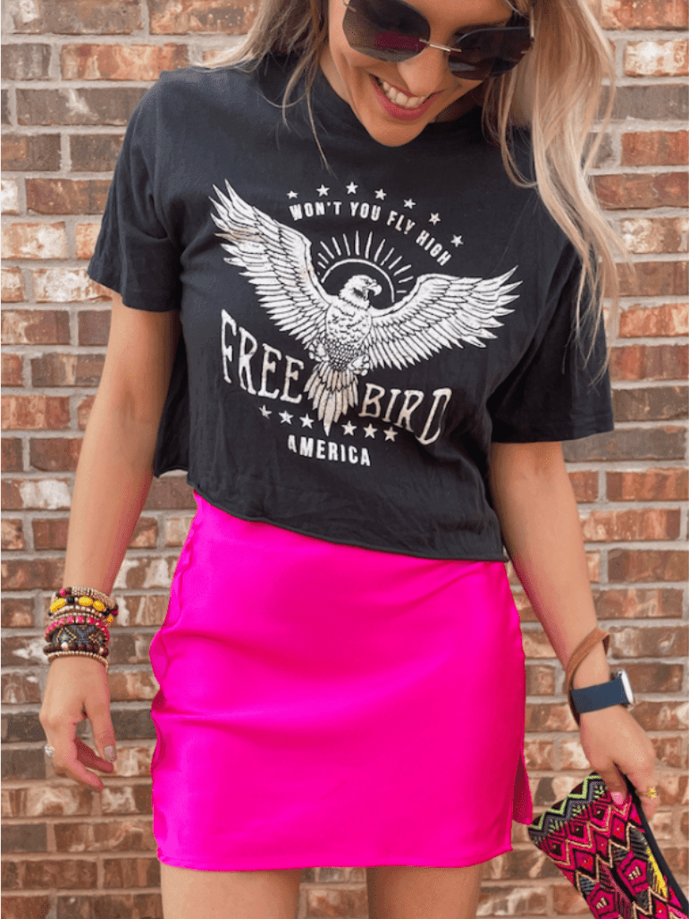 Fly High Free Bird Cropped Graphic Tee-Women's Clothing-Shop Z & Joxa