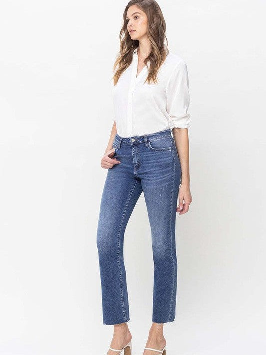 Flying Monkey A Perfect Pair High Rise Straight Legs Crop Jeans-Women's Clothing-Shop Z & Joxa