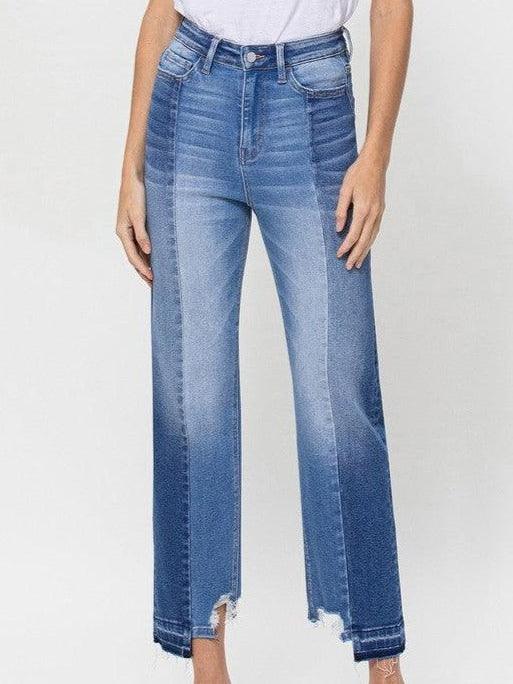 Flying Monkey Be Who You Want to Be Super High Rise Straight Jeans with Contrast and Hem Detail-Women's Clothing-Shop Z & Joxa