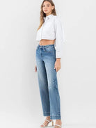 Flying Monkey High Rise Wide Leg Jeans with Trouser Hem Detail-Women's Clothing-Shop Z & Joxa