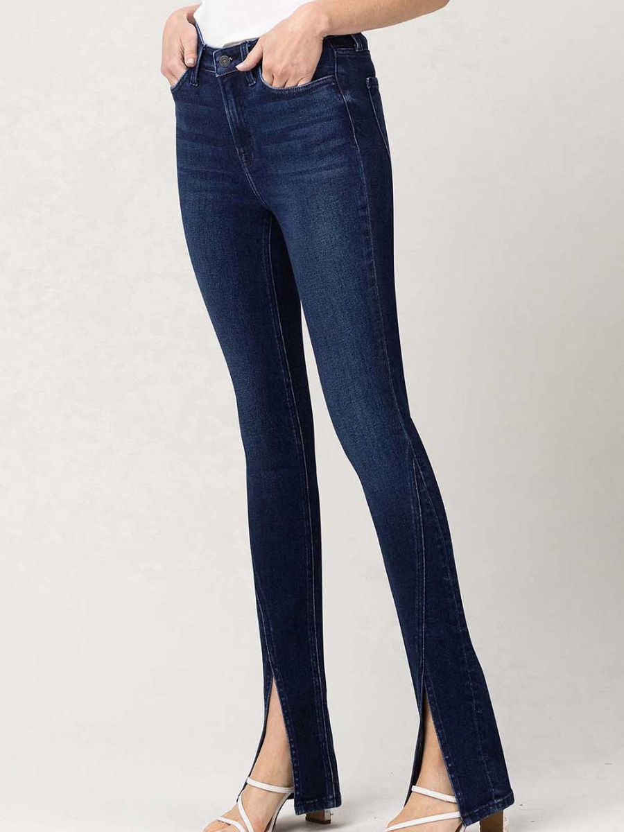 Flying Monkey Life is too Short for Boring Jeans High Rise Slim Straight Jeans with Slit-Women's Clothing-Shop Z & Joxa