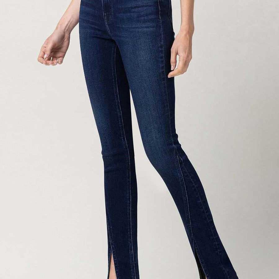 Flying Monkey Life is too Short for Boring Jeans High Rise Slim Straight Jeans with Slit-Women's Clothing-Shop Z & Joxa