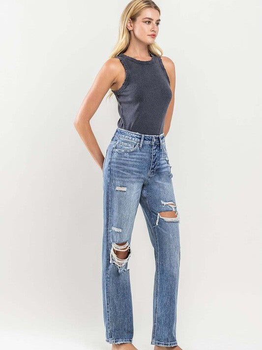 Flying Monkey Retro Charm Distressed Slim Straight Jeans-Women's Clothing-Shop Z & Joxa