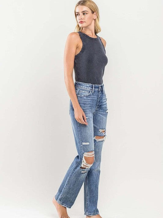 Flying Monkey Retro Charm Distressed Slim Straight Jeans-Women's Clothing-Shop Z & Joxa