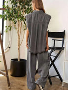 Following Your Own Path Stripe Button Down Shirt + Long Pants Set-Women's Clothing-Shop Z & Joxa