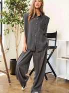 Following Your Own Path Stripe Button Down Shirt + Long Pants Set-Women's Clothing-Shop Z & Joxa